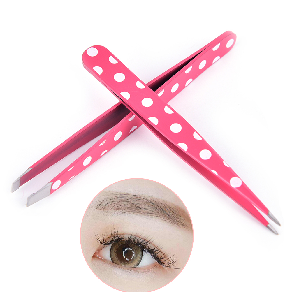 2Pcs/Set Hair Removal Eyebrow Tweezer Eye Brow Clips Beauty Makeup Tools Pro Red Dots Stainless Steel Tweezer
