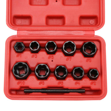 11pcs/set Broken Bolt Nut Screw Remover Extractor Removal Set Nut Removal Socket Wrench Tool Threading Hand Tools Kit with Box