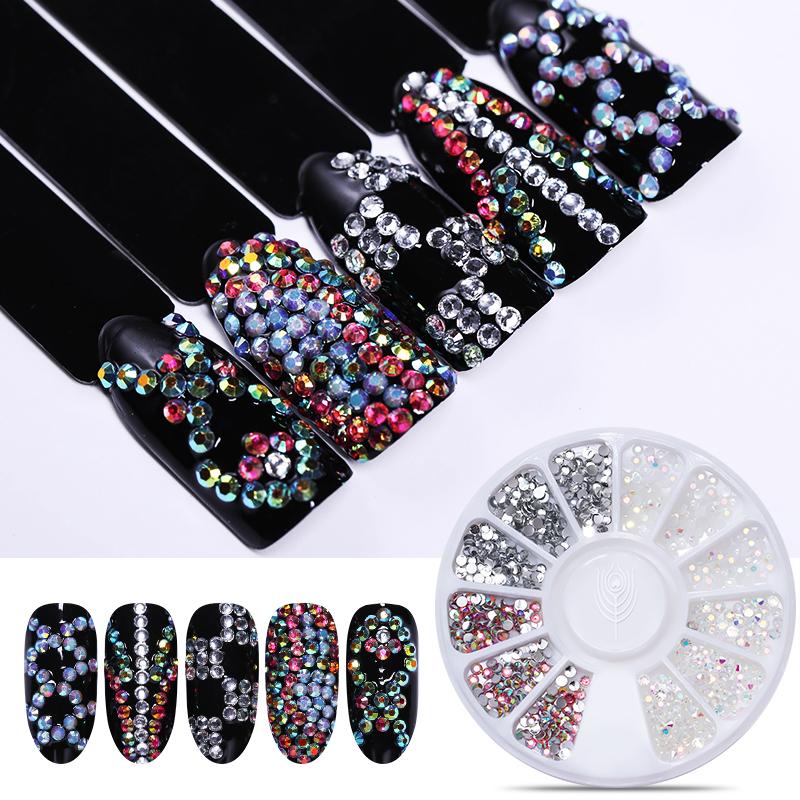 Nail Rhinestone Gold Silver Mixed Colorful Crystal Nail Studs Nail Beads 3D Nail Art Decorations Nail Accessories In Wheel