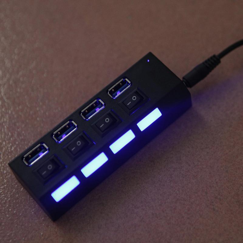 USB Hub 4 Port USB 2.0 Hub Splitter High Speed With ON/OFF Switch Power Adapter Hubs Expander PC Computer Accessories