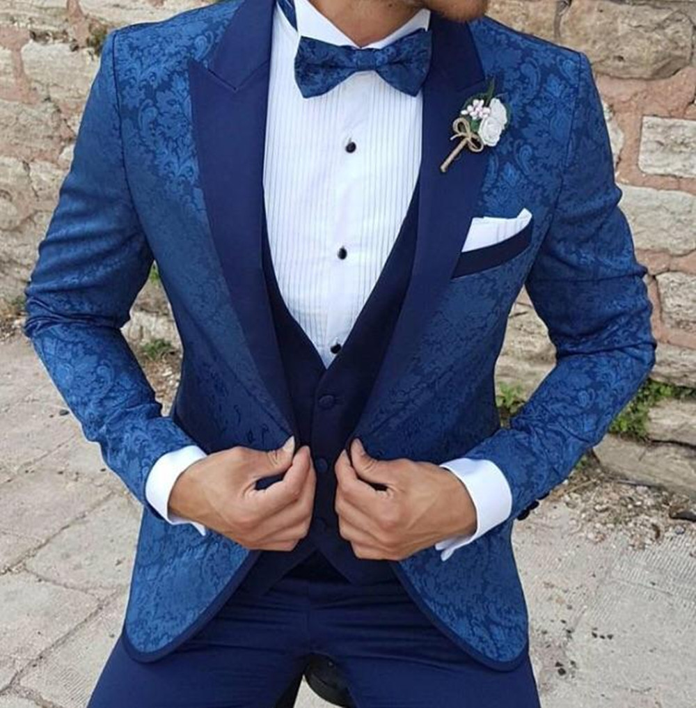 Custom Made Men's Suit 2020 Wedding Tuxedos Formal Printing Best Man Suits Groom Wear Tuxedos 3 Pieces Suits (Jacket+Pants+vest)