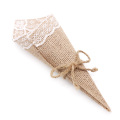 Creative Burlap Lace Cone Bouquet 10pcs DIY Handmade Flower Packaging Box +3M Linen Rope for Wedding Birthday Party Decoration