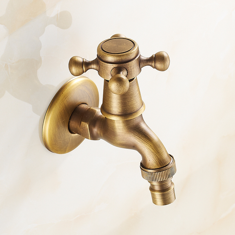 Antique Brass Wall Mount Double Using Water Faucet Bathroom Accessories Outdoor Sink Garden Taps Decorative Laundry Bibcock Cock