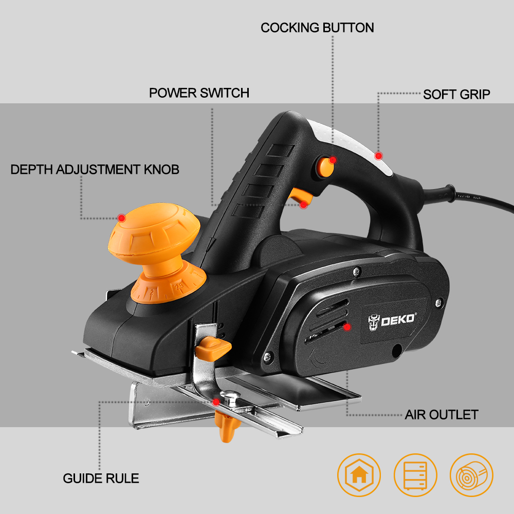 DEKO DKEP900 220V 900W Electric Planer Power Tool Plane Hand Held For Wood Cutting With Accessories