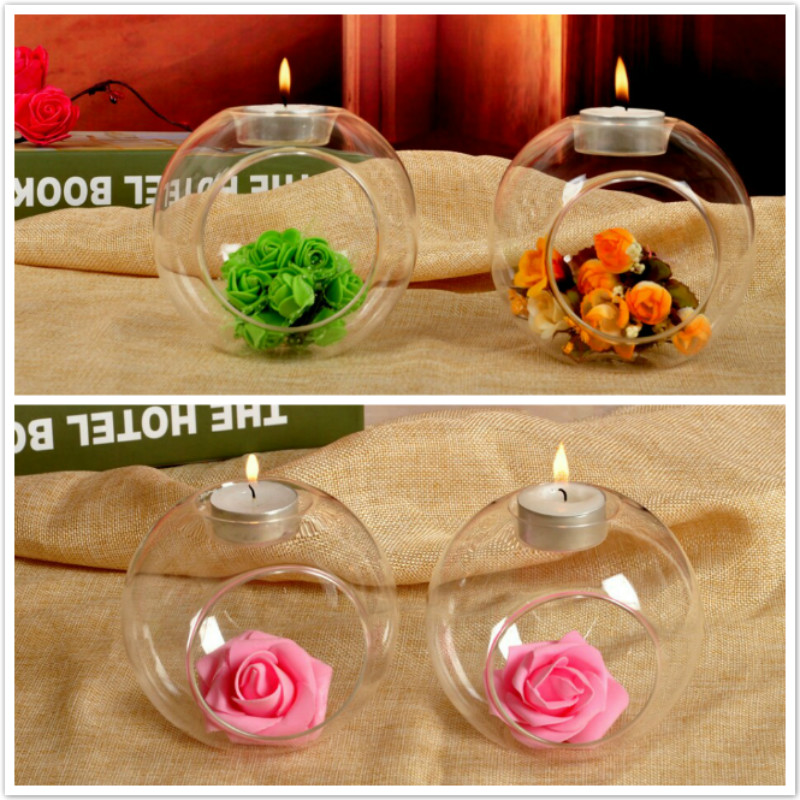 Crystal Glass Round Candle Tea Light Holder Candlestick Birthday Engagement Wedding Party DIY Decorations Transparent