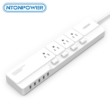 NTONPOWER NSJ US Plug Power Strip with USB Charger Surge Protector 4 AC Outlets Individual Switch Controlled 5 USB Charging Port