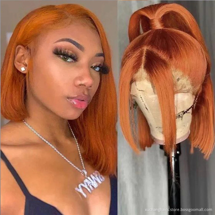 Virgin brazilian hair preplucked hd transparent lace colored bob wigs human hair lace front ginger orange wig colourful wigs