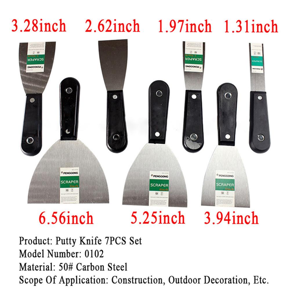 7pcs Putty Knife Scraper Blade 1"1.5" 2" 2.5" 3" 4" 5"Wall Shovel Carbon Steel Plastic Handle Construction Tool Plastering Knife