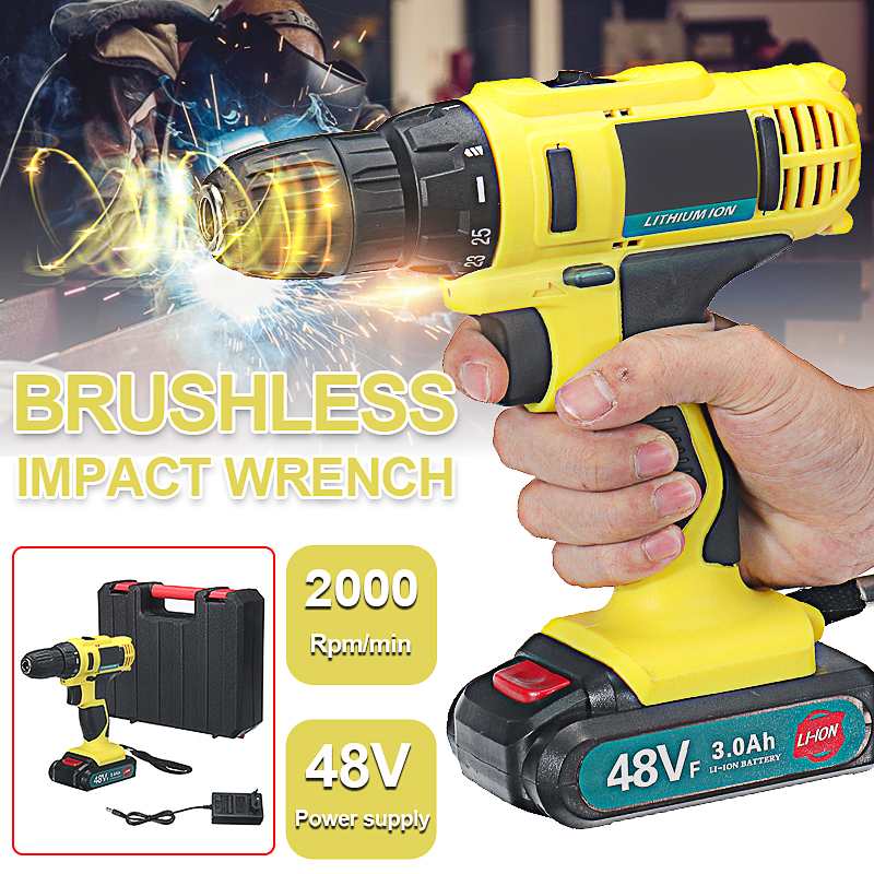 48V Impact Drill Electric Screwdriver Drill Rechargeable Multifunction Wireless Electric Drill With Lithium Battery Drills Tool