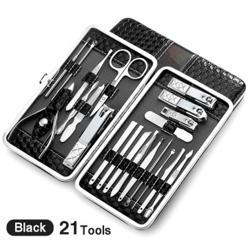 21 pcs Manicure Set kit Pedicure Scissor Tweezer Knife Ear pick Utility Nail Clipper Stainless steel Nail Care Tool Sets Upgrade