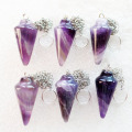 (6 pieces/lot) Wholesale Natural Amethysts Pendulum Pendant Bead 35x15mm Free Shipping Fashion Jewelry DJ697