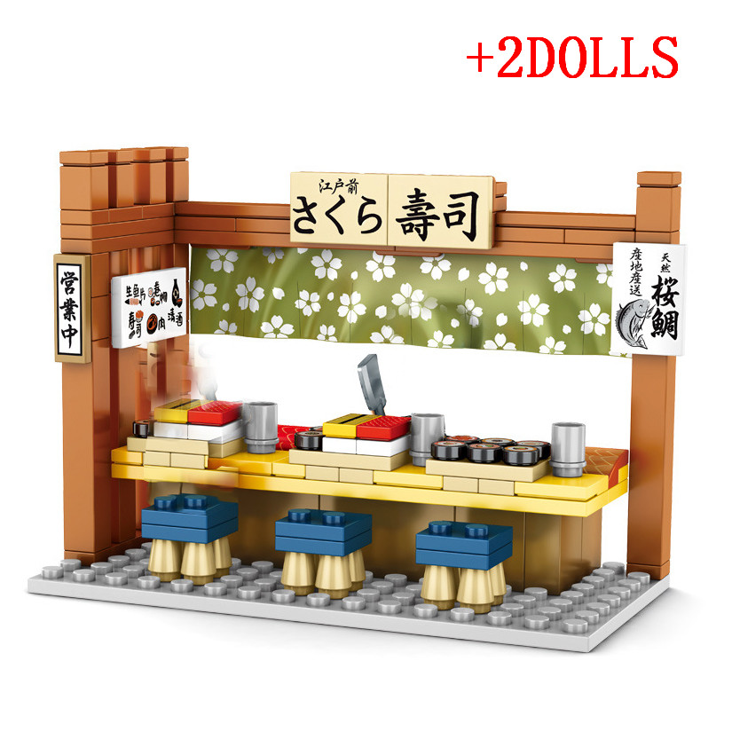 2020 City Creator Mini Street View Barbecue Shop Sushi Shop Shaved Ice Shop Ramen Museum Building Blocks Bricks Kids Toys Gift