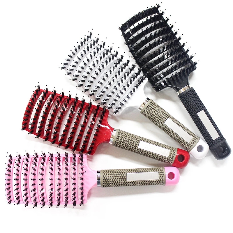 2PCS Curved Boar Bristle Hair Brush Demelante Brush Hairbrush Head Massage Comb Hairdressing Styling Comb Magic Hair Comb