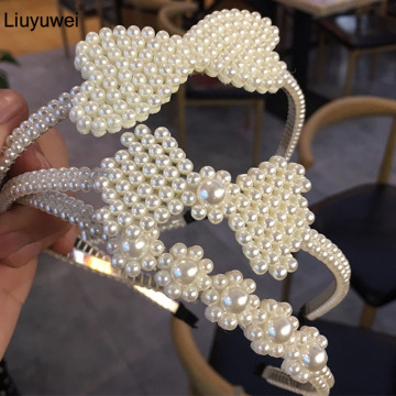 Trendy Luxury Imitation Pearl Headband for Women Elegant Bow-Knot Hair Headwear Wedding Party Bridal Hair Hoop