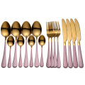 Lingeafey Stainless Steel Cutlery Complete Set 16 Pcs Black Cutlery Tableware Fork Spoon Knife Set Dinnerware Set 7 Colors
