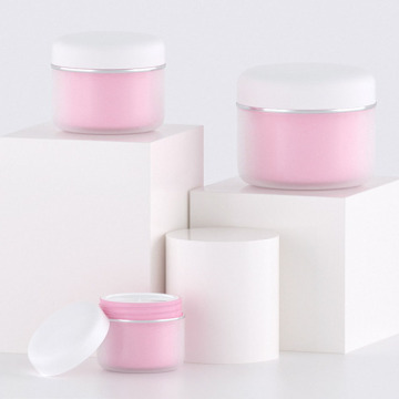 1PC 50g High Quality Pink Refillable Bottles Face Cream Lotion Cosmetic Container Double Plastic Empty Makeup Jar with White Lid