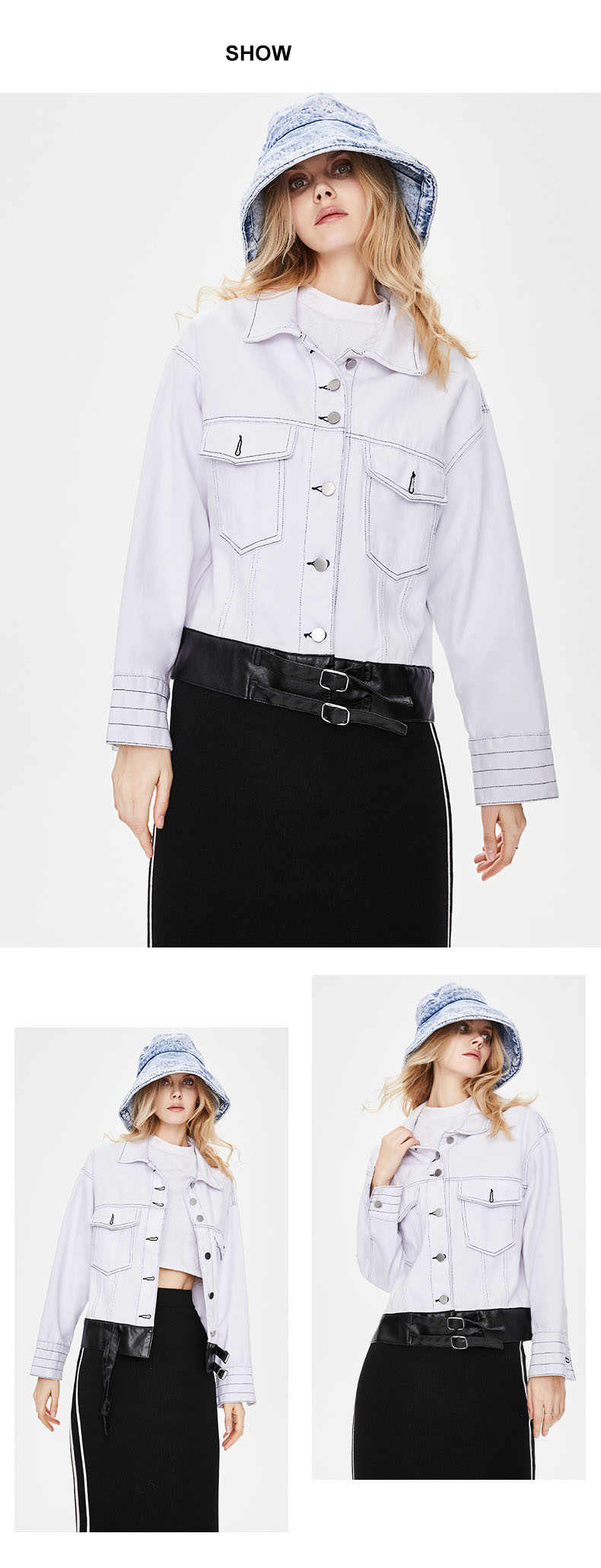 Pu Patchwork Denim Jacket For Ladies
