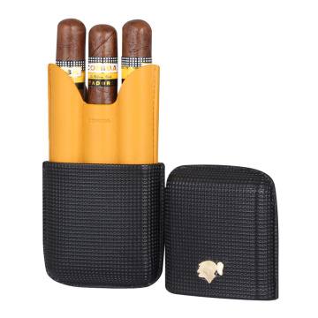 COHIBA Portable Leather Cigar Case Humidor Travel 3 Tubes Holders Cigar Humidor Box Cigar Accessories Gift Box