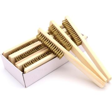 Row Wood Handle Wire Brush Copper Plated Brush Inner Polishing Grinding Cleaning Brush For Industrial Devices Surface