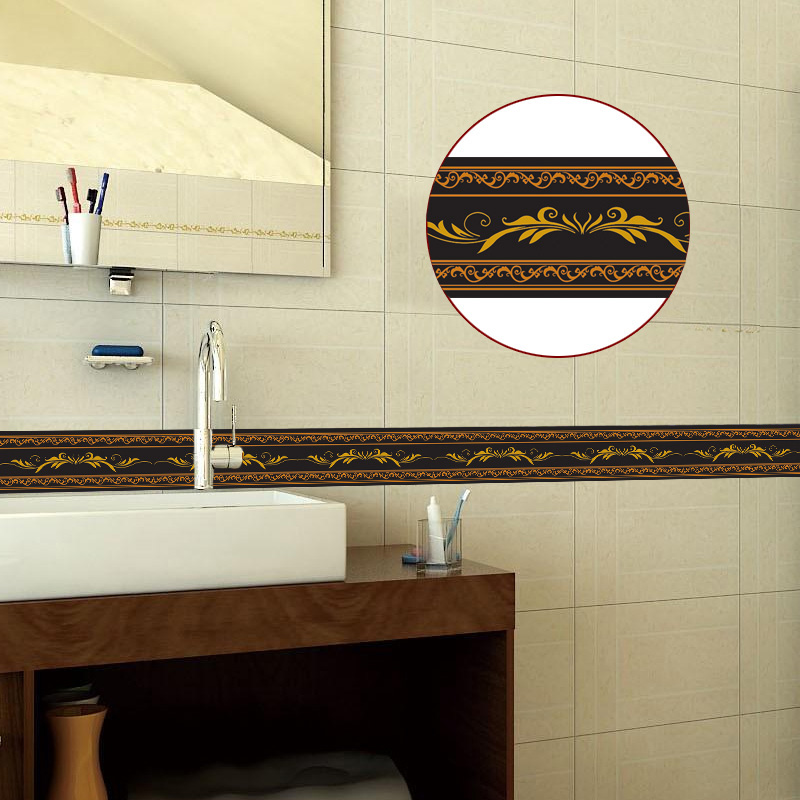 PVC Self-Adhesive Waterproof 3D Wall Sticker Kitchen Bathroom Kicking Line Waistline Wallpaper Borders Removable Stickers Decor