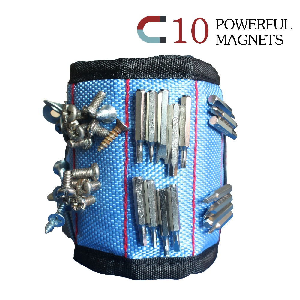 Geoeon Magnetic Wristband Tool bag 10pcs Strong Magnets Hand Bracelet Pouch Bag Electrician Tool Bag For Holding Screws D28