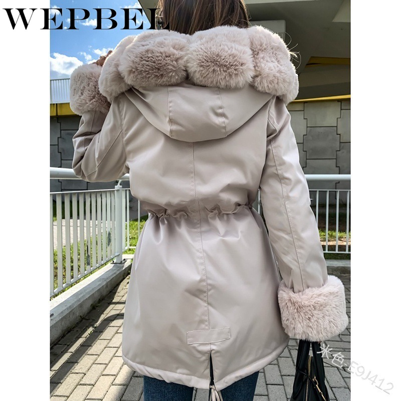WEPBEL Autumn Winter Women Fashion Thick Wool Coat Female Warm Woolen Trench Coats Faux Fur Collar Woman Ladies Jacket