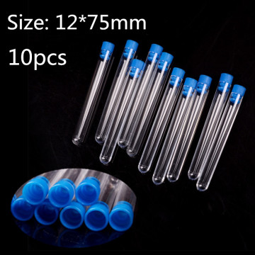 10pcs 12*75mm Transparent Plastic Chemistry Test Tubes Rimless Pyrex With Push Caps School Lab Supplies