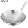 14in Stainless Steel Wok Round Bottom wok pan With Ears Uncoated Omelette pan Kitchen Cooking pan Gas stove general