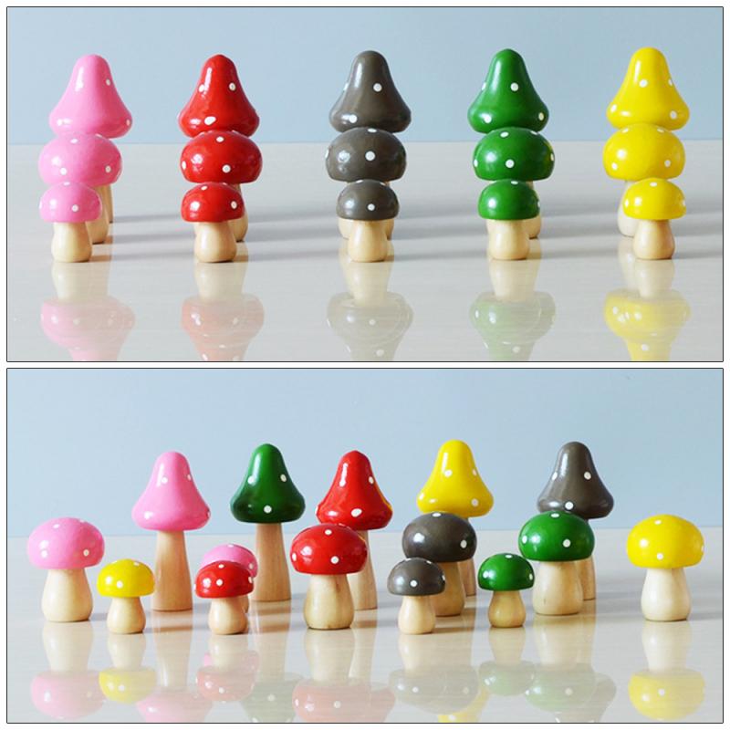 Cute Mushroom Artificial Home Decorations Mini Miniatures Fairy Garden Moss Solid Wood Crafts Decorations Stakes Craft For Home