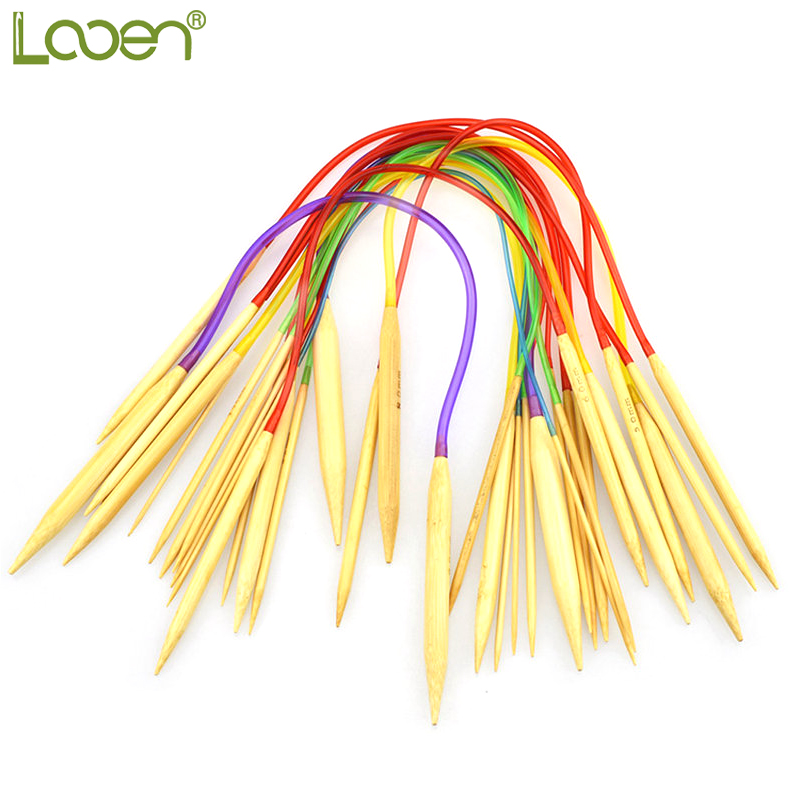 Looen Brand Multi-color 18Pcs/set 40cm Tube Circular Carbonized Bamboo Carbonized Knitting Needles Crafts Sewing Tools Accessory