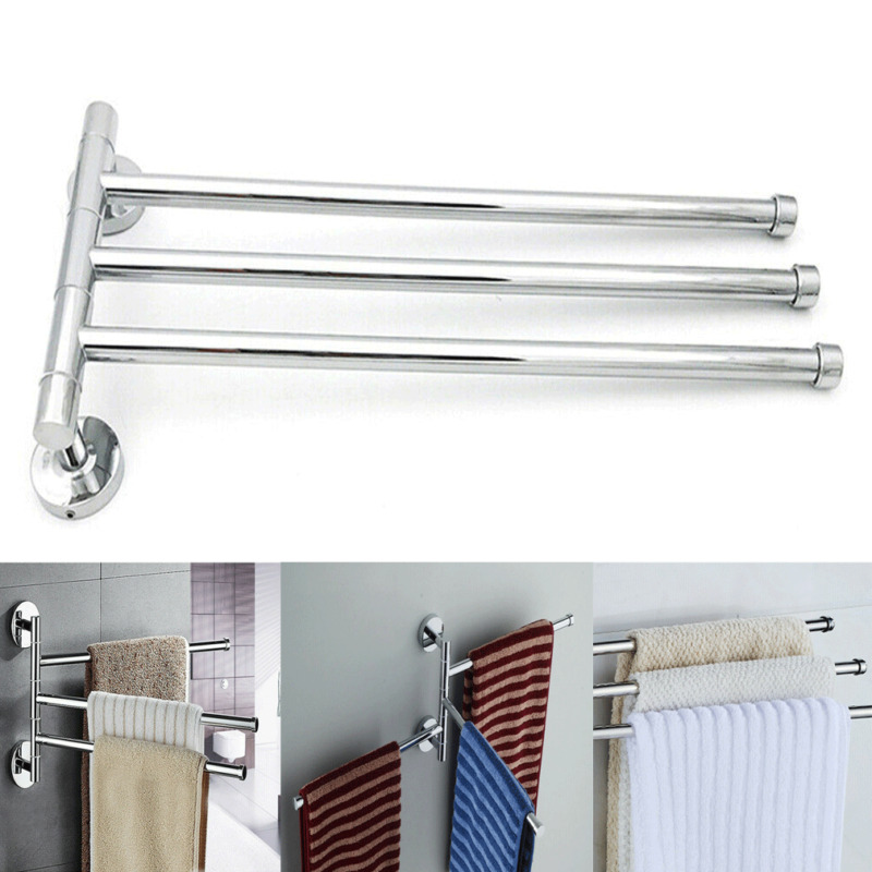 1PC Wall-Mounted Stainless Steel Swivel Bars Bathroom Towel Rack Hanger Holder Organizer