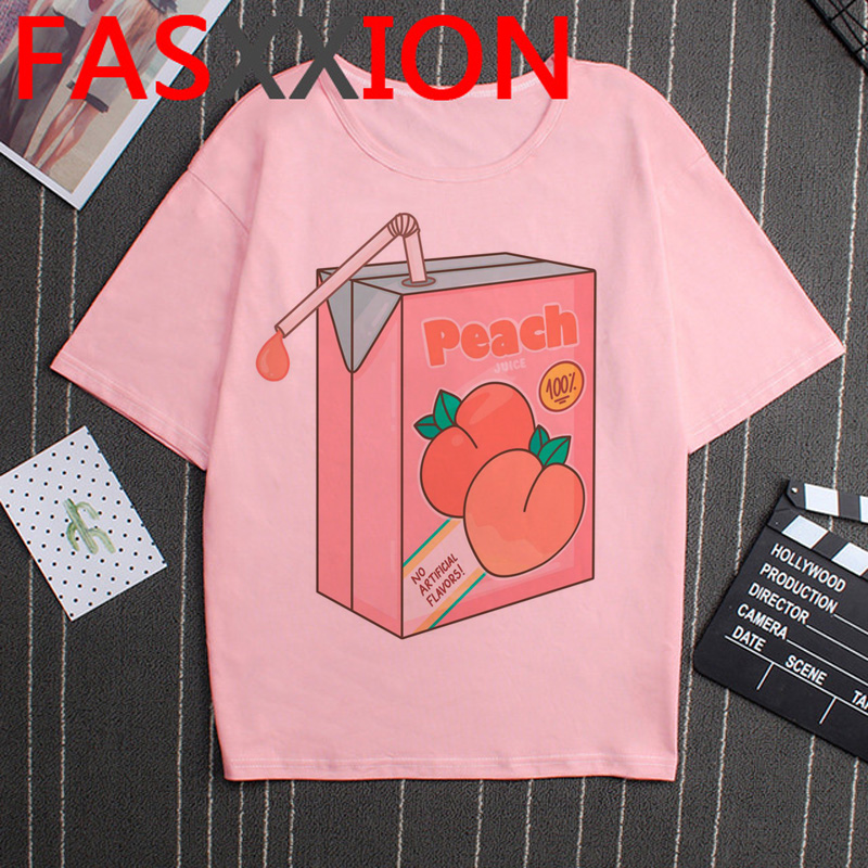 Kawaii Peach T Shirt Women Small Fresh Peach Juice T-shirt Funny Cartoon Peachy Graphic Tshirt Plus Size Unisex Aesthetic Female