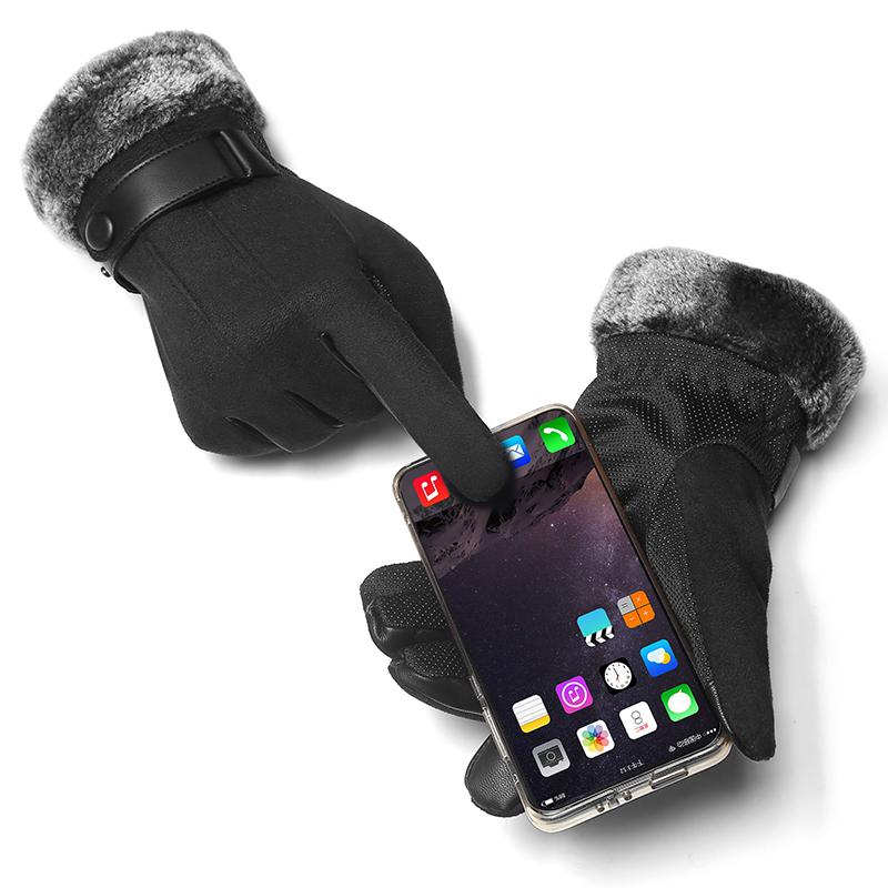 BISON DENIM Men's Winter Gloves Suede Touch Screen Warm Autumn Winter Gloves for Men Outdoor Sport Skiing Hiking Gloves S036