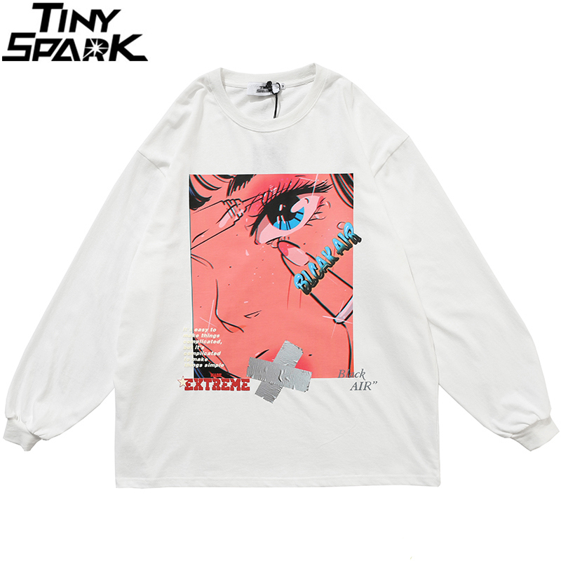 2020 Men Hip Hop Oversized T Shirt Long Sleeve Streetwear Japanese Anime Girl Tshirt Harajuku Cartoon Tops Tees Cotton Loose
