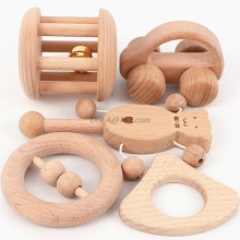 No Paint Nursing Wooden Teether Wooden Rattles Baby Toys Puzzle Toys Newborn Toddler Infant Gift