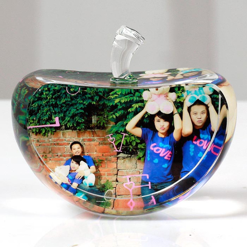 80mm Apple Shaped Crystal Photo Frame Customized Glass Picture Frame DIY Wedding Family Photo Album For Gifts