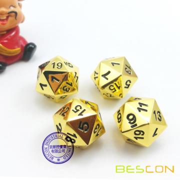 Set of 4 Deluxe Golden Solid Metal 20 Sides Dice D20 Gold Metallic Polyhedral Dice