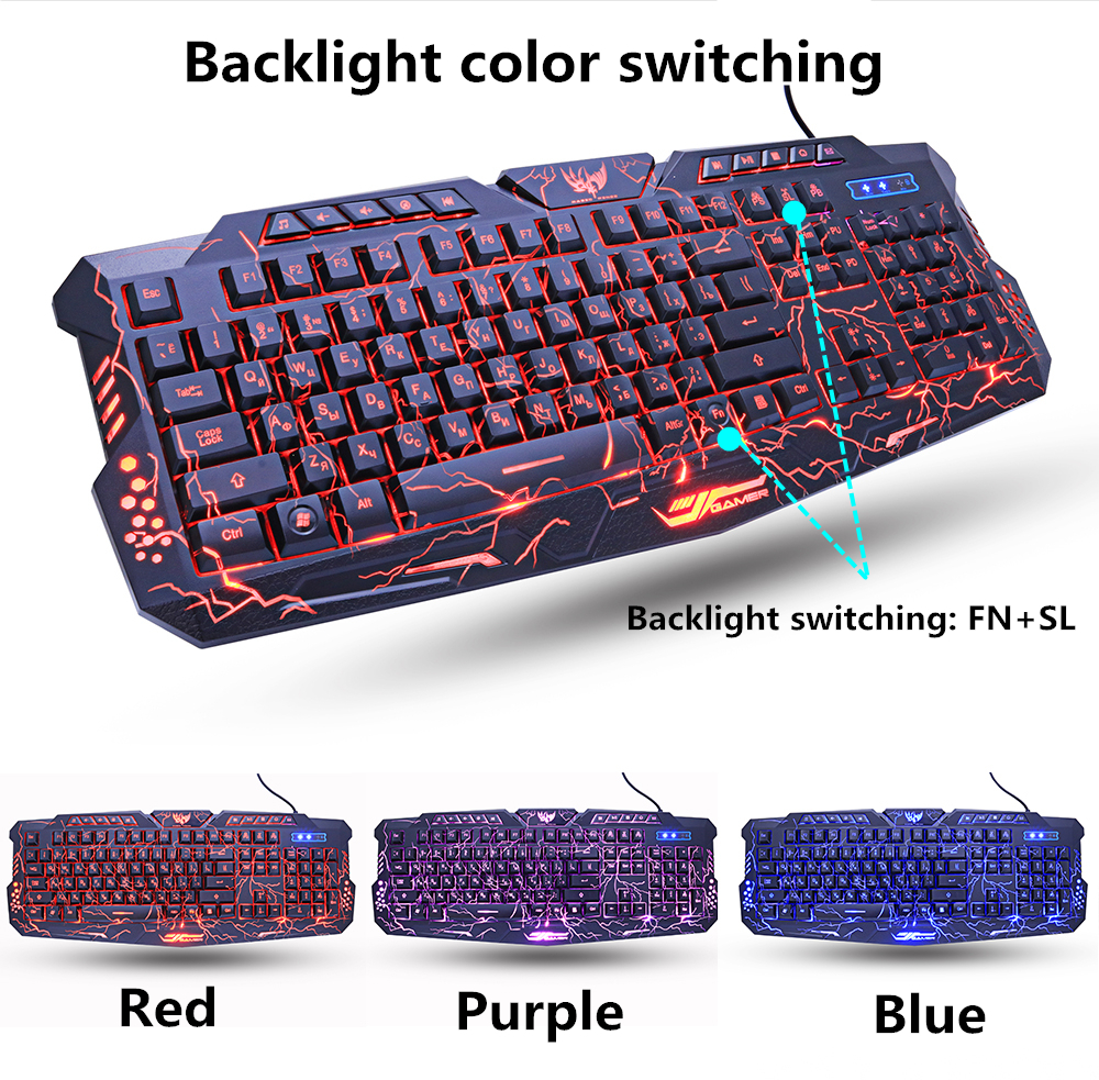 ZUOYA Gaming Keyboard Russian/English LED 3-Color M200 Breathing Backlit USB Wired Colorful Waterproof Game Keyboard