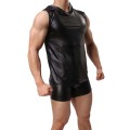 Men's Faux Leather Vest Fashion 2021 Tank Top Men Sleeveless Casual Solid Mens Tank Tops Shirt and Boxer Shorts Set