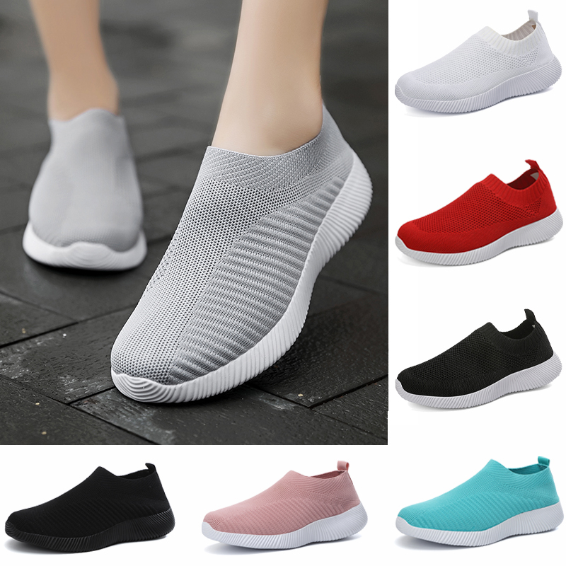 Tenis Mujer Outdoor Trainers Slip-On Lightweight Solid Color Gym Shoes Sport Women Tennis Shoes Ladies Flats Sneakers Grey Black