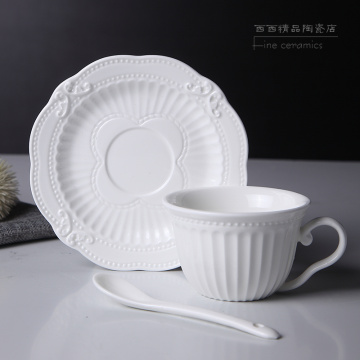 180ML. white embossed porcelain espresso cup with saucer, ceramic tea cups and saucer sets, tasse cafe english christmas cup