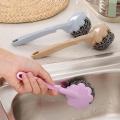 Long Handle Cleaning Brush New Utility Stainless Steel Wire Ball Brush for Kitchen Hanging Strong Cleaning Tools Accessories
