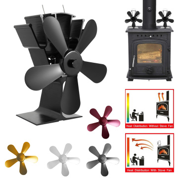 New 5-Blade Aluminum Alloy Heat Powered Stove Fan Winter Home Wood Log Burning Fireplace Accessories