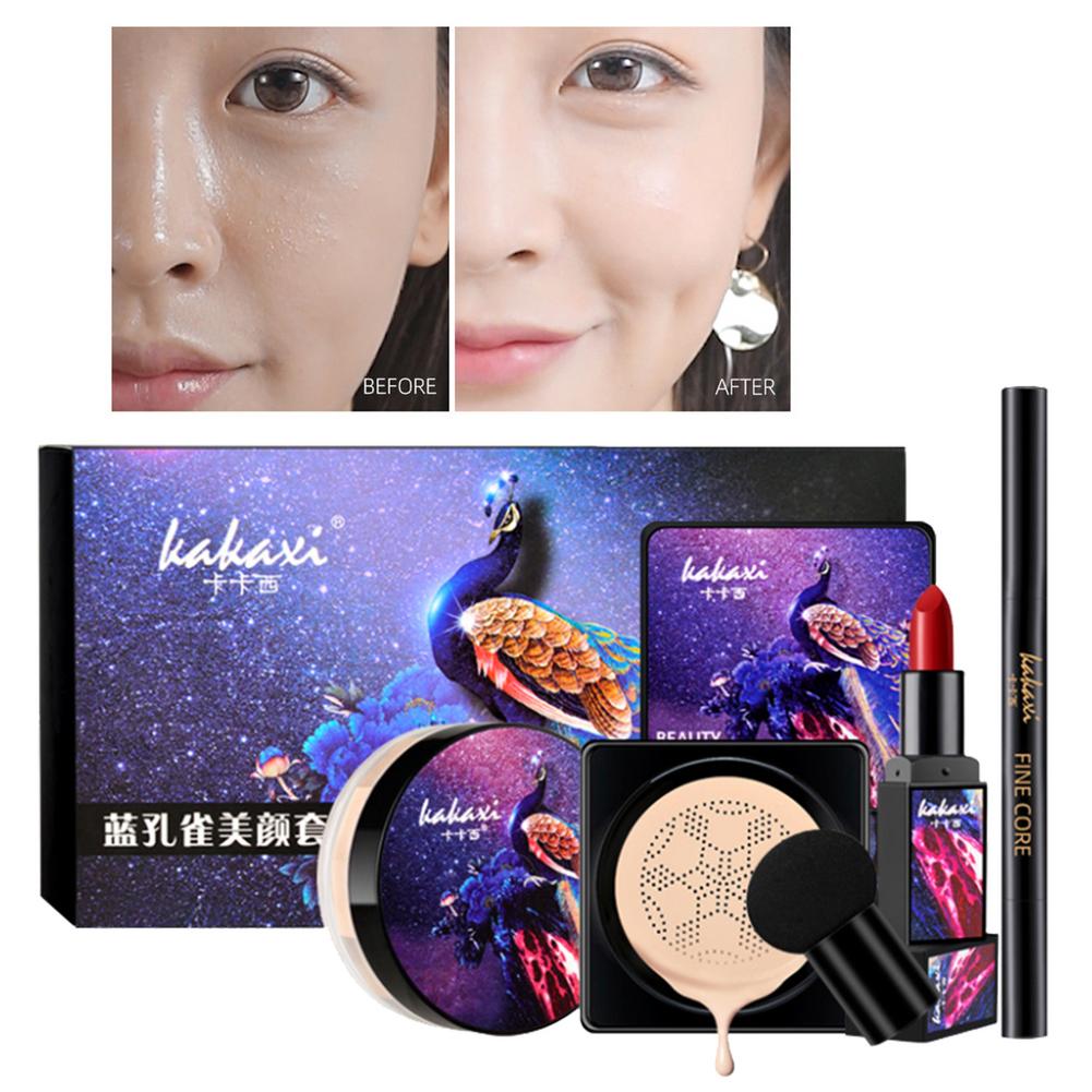 Mushroom Head Air Cushion BB Cream Makeup Set Liquid Foundation Lipstick Concealer Powder Eyebrow Pencil Makeup Kits With Puff