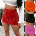 Women PU Leather Skirts Red Pink Orange High Waist Slim Pencil Skirts Vintage Bodycon Mini Skirts Sexy Clubwear