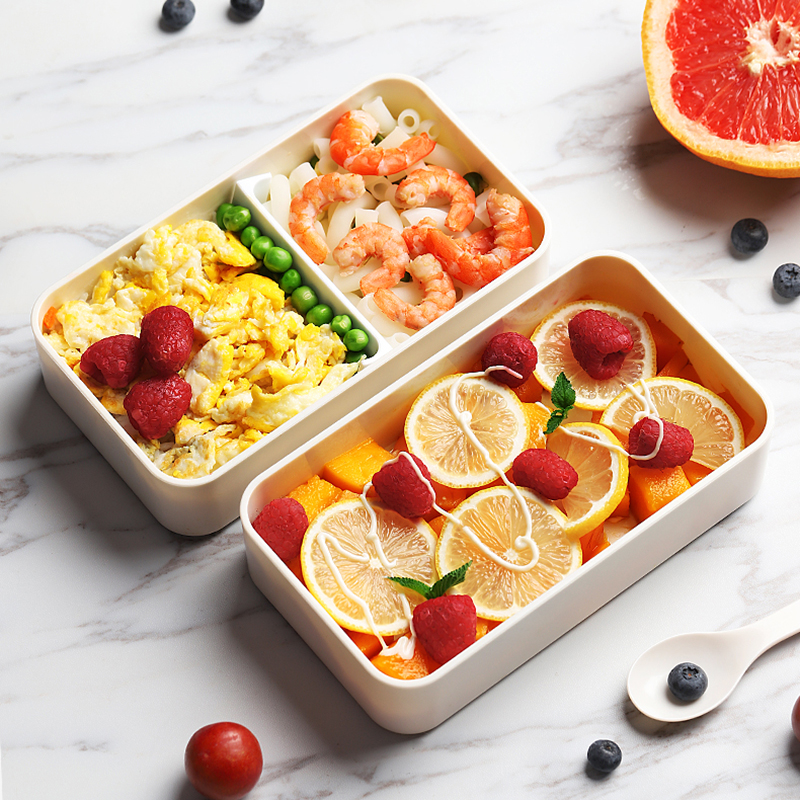 Microwave Double Layer Lunch Box 1200ml Wooden Feeling Salad Bento Box BPA Free Portable Container Box Workers Student
