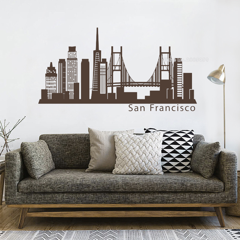 San Francisco USA Cities Skyline Wall Decals Stickers City Building Wallpaper City Silhouette Office Vinyl Wall Art Decor LL899