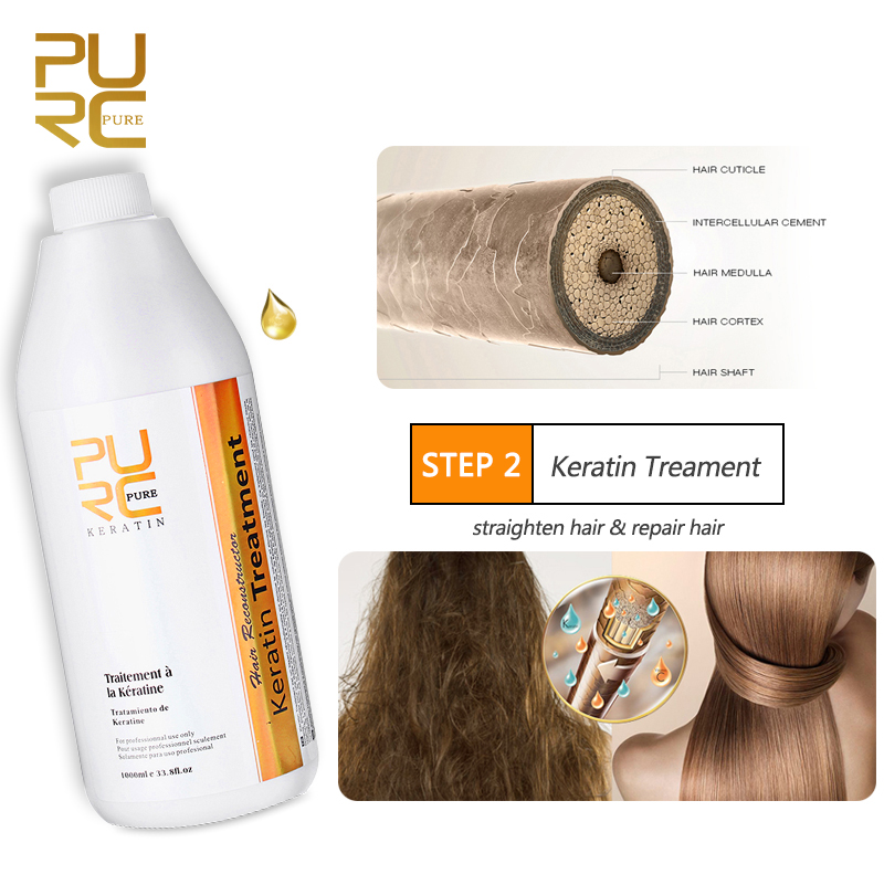 Purc Brazilian Keratin For Hair Treatment Set 1000ml Straightening Smoothing Shampoo For Curly Hair Care Styling Products