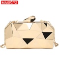 MAGICYZ Gold Acrylic Box Geometry Clutch Evening Bag Elegent Chain Women Handbag For Party Shoulder Bag For Wedding/Dating/Party