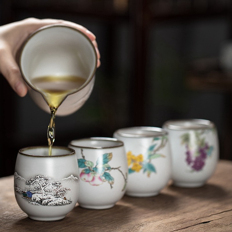 1pcs/3pcs China Ceramic Tea Cup White Porcelain Kung Fu Cups Pottery With Handle Drinkware Wine Coffee Mug Teacup Wholesale